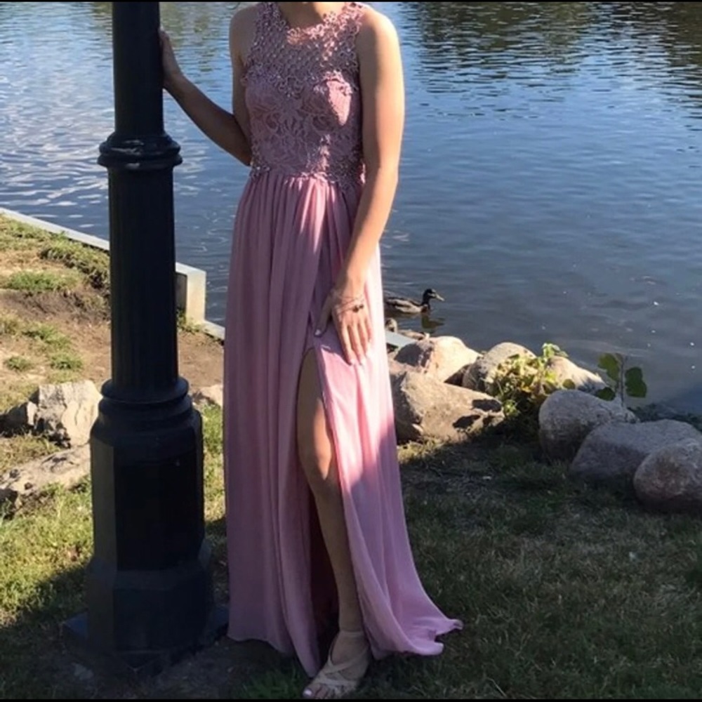 Homecoming/Prom long pink dress with left leg slit